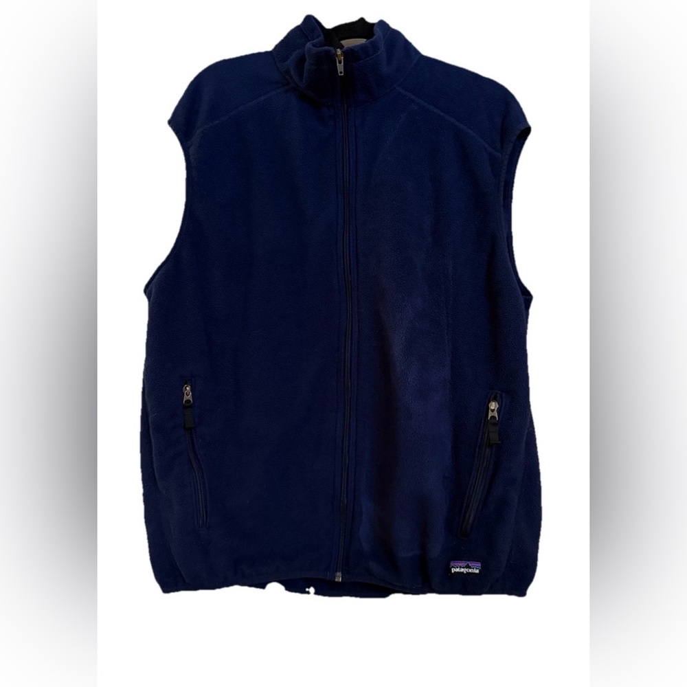 PATAGONIA SYNCHILLA Men’s Navy Blue Fleece Full Zip Vest + Zip Pockets Size XL